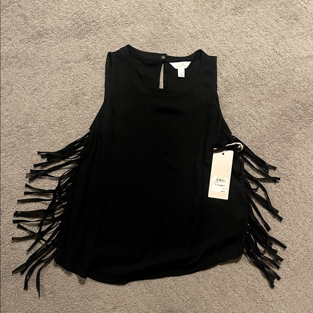 Nordstrom Black Sleeveless Fringe Tank Top NWT